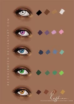 an image of different colored eyes on a brown background with the caption's description below