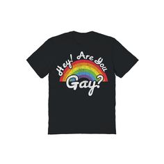 Celebrate your pride with this Men's COLAB89 by Threadless Hey Are You Gay Pride Graphic Tee. Celebrate your pride with this Men's COLAB89 by Threadless Hey Are You Gay Pride Graphic Tee. SETUP INFORMATION Hey Are You GayFEATURES Crewneck Short sleeveFABRIC & CARE Cotton Machine wash Imported Color: Black. Gender: male. Age Group: adult. Black Tops With Letter Print For Pride, Black Letter Print Tops For Pride, Graphic Tee Shirts, Gay Pride, Mens Graphic Tee, Fabric Care, Graphic Tee, Age Group, Mens Graphic