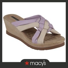 in stock Synthetic Slip-on Wedge Sandals For Beach Season, Synthetic T-strap Wedge Heel Sandals For Summer, Summer Synthetic T-strap Wedge Sandals, Slip-on Wedge Sandals With Buckle Closure For Beach, Summer Synthetic Wedge Sandals With 4-inch Heel, Strappy Wedges, Wedge Sandals, Warm Weather, Wedges