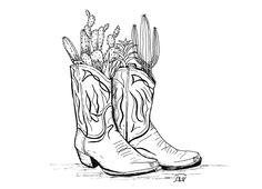 a pair of cowboy boots with plants in them