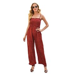 Red Polka Dot Wide Leg Jumpsuit Casual Polka Dot Jumpsuits And Rompers For Summer, Casual Fitted Polka Dot Jumpsuits And Rompers, Casual Fitted Polka Dot Jumpsuit, Fitted Polka Dot Casual Jumpsuits And Rompers, Red Jumpsuit, Red Polka Dot, Wide Leg Jumpsuit, Jumpsuit Romper, Polka Dot