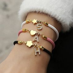 Lovely adjustable rope bracelet. Either with a heart, star or flower. Selling in three different colours with initial. Letter Charm Bracelet, Monogram Hearts, Heart Flower, Letter Bracelet, Name Jewelry, Star Bracelet, Personalized Gifts For Her, Name Bracelet, Letter Charms