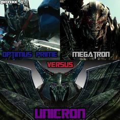 an advertisement for the upcoming movie, with images of opttron and megatron