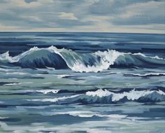 a painting of waves in the ocean on canvas with red lettering that reads size tv