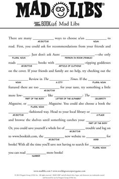 mad libs printable worksheet for kids and adults with instructions on how to use them