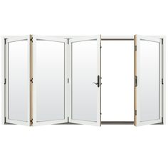 an open white room divider with mirrored doors