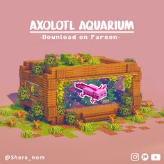 an animated image of a building with plants growing out of it and the words axolot aquarium