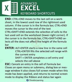 the advanced excel keyboard shortcuts for windows is shown in this screenshote