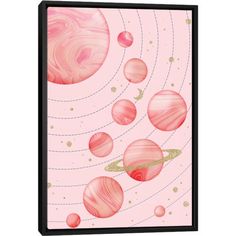 an art print with pink and gold planets