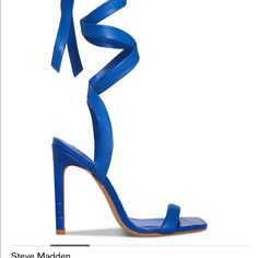 Steve Madden High Heels Sandals. Please See Photos For Description Blue Sandals With Wrapped Block Heel, Blue Heels With Single Toe Strap For Spring, Blue Single Toe Strap Heels For Spring, Elegant Blue Sandals With Single Toe Strap, Modern Blue Heels For Summer, Blue High Heel Sandals With Reinforced Heel, Blue Sandals With Reinforced Heel For Summer, Blue Open Toe Sandals With Reinforced Heel, Chic Blue Sandals With Heel Strap