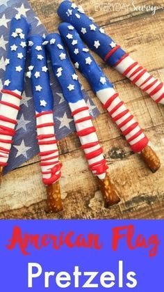 an american flag pretzels made out of candy sticks with the words american flag pretzels