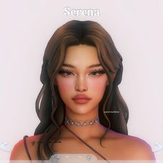 an animated image of a woman with long brown hair and wearing a silver choker