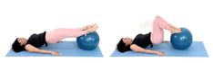 a woman is doing exercises on an exercise ball with her legs spread out and one leg bent over the other