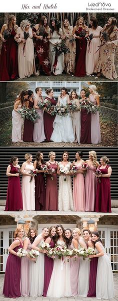 the bride and her bridal party posing for pictures