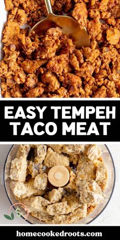 easy tempeh taco meat recipe in a food processor with text overlay