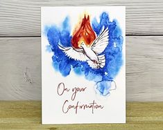 a card with a watercolor painting of a dove and the words on your confrontation