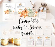 the complete baby shower bundle includes cupcakes and cards