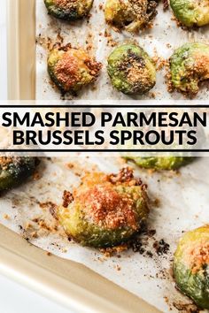 roasted parmesan brussel sprouts on a baking sheet