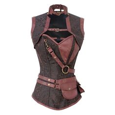 - Highest Quality Material And Craftsmanship To Create A Durable, Stunning Outfit - Beautiful Dark Brown Brocade Material - Fully Lined In 100% Cotton Material Fused For Strength - Boned With 12 Thick Flat Bones And 5 Spiral Steel Bones - A Lace-Up Panel With A 6" Modesty Panel In The Back - Removable Shrug - Large Faux Leather Strap-On Pocket - Faux Leather Strap Accents - Brand New, Straight From The Manufacturer Size 2xl: Bust 40"-41" Waist 30" Fully Closed (Best For 34"-35" Actual Waist) Hip Steampunk Outfits, Moda Steampunk, Corset Steampunk, Mode Steampunk, Brown Corset, Steampunk Skirt, Corset Training, Diy Kostüm, Lady Like