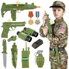 PRICES MAY VARY. KIDS ARMY SOLDIER COSTUME & ACCESSORIES KIT - GIFTINBOX army soldier costume set comes with a complete 4-piece soldier outfit, including top, pants, hat, belt, and other army accessories: plastic grenade, binoculars, walkie-talkie, plastic dagger, medals, and whistle. This Halloween army costume for boys will bring a more realistic army experience for kids and make it the perfect choice for them to dress up like a soldier hero! FUN SOLDIER ROLE-PLAYING COSTUME SET - This kids ar Kids Halloween Costumes For Boys, Kids Army Costume, Costume For Kids Boys, Army Halloween Costumes, Halloween Costumes For Boys, Costumes For Boys, Army Costume, Kids Halloween Costumes, Kids Army