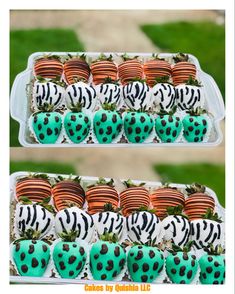 two trays filled with strawberries and chocolate covered strawberries on top of each other