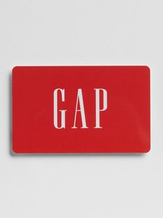 a red sticker with the word gap on it's bottom and white letters below