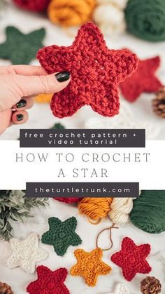 crochet star ornament with text overlay that reads, free pattern how to crochet astar