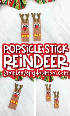 popsicle stick reindeer craft for christmas with the words popsiclestick reindeer on it