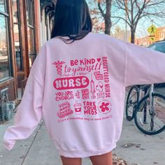 This RN Sweatshirt / Nurse Crewneck Sweatshirt is perfect for any Nurse! Great Gift idea for graduation from nursing schoolFRONT & BACK PRINT  **UNISEX SIZING**  Hoodie option here! https://sketchycatdesigns.etsy.com/listing/1655800391 ♥ W E L C O M E  T O  S K E T C H Y  C A T  D E S I G N S ! ♥ Click here to return to our shop's home page ⇒ https://www.etsy.com/shop/SketchyCatDesigns Say hello to your new favorite sweatshirt! All of our products are printed with eco-friendly water-based inks, giving them the softest feel. The design itself is embedded into the fabric so that your shirt is cozy and comfy and has an already washed look. They look amazing sized up as well. We love that lived-in look! P R O D U C T  *  Unisex Sizing - Relaxed Fit  *  50/50 cotton + polyester  *  Medium thick Idea For Graduation, Nurse Preceptor, Nurse Sweater, Nurse Crewneck, Nurse Graduation Gift, Club Ideas, Nurse Sweatshirt, Registered Nurse, Nurse Gifts