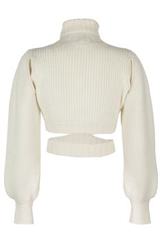 Crop pullover - AndreÂdamo - White color - High neck - Long sleeve Ivory Sweater, Cropped Pullover, Detailed Sweater, Ribbed Turtleneck, Crop Sweater, High Neck Long Sleeve, Top Designer Brands, Knit Crop, High End Fashion