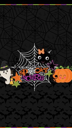 halloween background with pumpkins, bats and spider web on the bottom right corner is an image of two black cats