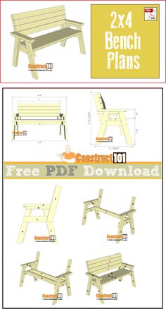 the instructions for how to build a bench with two benches on each side, and three different