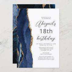 a blue and gold marble birthday party card with the words,'80th birthday '