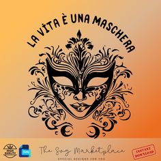 the logo for la vita e una maschera is shown in black on an orange background