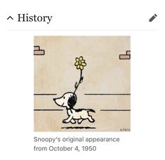 an image of snoopy's original appearance from october 4, 1950 on the history app