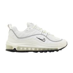 Find NIKE Wmns Air Max 98 'reflective Silver on Editorialist. The women’s-exclusive Nike Wmns Air Max 98 ‘Reflective Silver’ builds on the 2018 resurgence of the silhouette with a simplified, streamlined look based in white. The mesh upper features vertically stitched detailing with wavy horizontal leather overlays for contrast. Asymmetrical elements add a unique look, and logos land on the insole, heel and tongue. The branding is complete with a small lateral Swoosh. Nike Air Max White, White Nike Air, Air Max 98, White Nike, White Nikes, Air Max, Nike Air Max, Nike Air, Great Deals