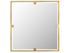 a square mirror with gold trimmings on the edges and an open rectangular frame