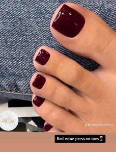 Cherry red press on toe nails🍷❤️ All of my press on toe nail sets include-  *x20 high quality & reusable nails (x2 of each size) *Glue for long term wear. *Cuticle pusher * Nail file *Instructions on how to apply professionally. Pedicure Inspo 2023, 2023 Nail Trends Pedicure, Nails Color For Winter, Red Wine Toe Nails, Dark Red Toes Pedicure, Dark Red Pedicure Toenails, Wine Red Toe Nails, Dark Color Pedicure, Cherry Red Pedicure