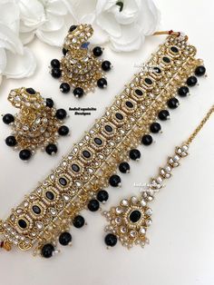 Gorgeous Kundan Choker comes with Jhumki Earrings and Tikka/ Indian Jewelry/Unique Polki and Kundan Jewelry/black   All items are shipped from Brampton, Ontario, Canada. If you need your item by a certain day, please reach out to us for express delivery option before placing the order so that we can update the shipping for you. Standard shipping/delivery timeline Below are the delivery timeline estimates. We dispatch all orders by the next business day. ---> USA delivery timeline * 3-5 business Black Indian Jewelry, Indian Jewelry Set, Kundan Choker Set, Brampton Ontario, Black Indians, Kundan Jewelry, Kundan Choker, Jhumki Earrings, Indian Jewelry Sets