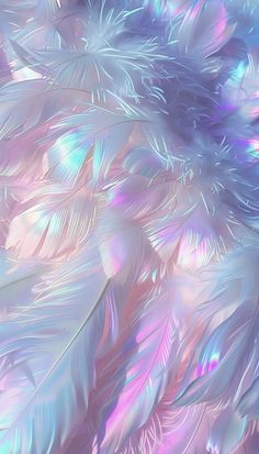 an abstract image of feathers with pastel colors and iridescents in the background