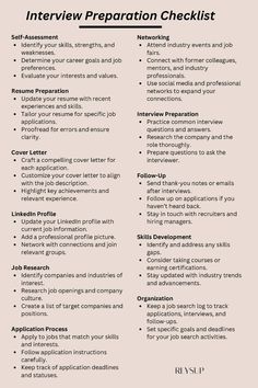 an interview checklist is shown with the words interview and job descriptions in black letters