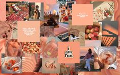 a collage of images with words and pictures on them that include food, fruit, and other things