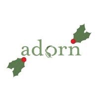 the word adorn with holly leaves and red berries on it's bottom corner