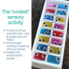 the coolest sensory activity it's easy to set up, just add water, color, and freeze