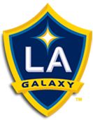 the la galaxy logo is shown in blue and yellow