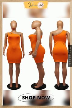 One Shoulder Sleeveless Solid Color Bodycon Dress Orange Fitted Sleeveless Mini Dress, Summer Stretch Knee-length One Shoulder Dress, Orange Stretch Sleeveless Dress, Sleeveless Stretch Orange Dresses, Orange Sleeveless Stretch Dress, Chic Bodycon One Shoulder Sleeveless Dress, Orange Sleeveless Bodycon Dress, Summer One-shoulder Stretch Sleeveless Dress, One Shoulder Sleeveless Bodycon Dress