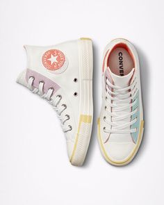 Colorful Converse, Summer Converse, Converse Tennis Shoes, Shoe Converse, Womens High Top Shoes, Cute Converse, Converse High Top, White Egret