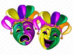 two colorful masks with different faces