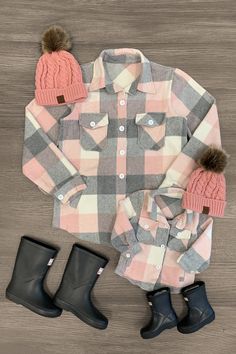 Mom & Me - Pink Button Up Flannel Shirt Jacket Mom & Me Sparkle In Pink Mommy Daughter Outfits, Flannel Shacket, Sparkle In Pink, Pink Flannel, Plaid Shacket, Mommy Daughter, Mommy And Me Outfits, Mom Kid, Gray Plaid