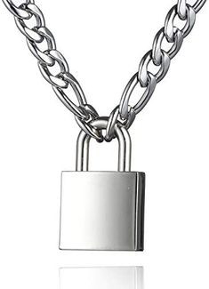 This necklace features a bold stainless steel padlock design, perfect for adding a contemporary edge to any casual or formal look. Durable and stylish, this chain is crafted for long-lasting wear. Cool statement punk hip hop retro fashion spring lock necklace for men women and girls. No lobster clasp and key, more convenient to wear. tlock necklace is made of steel stainless, not easy to break. The lock pendant is made of environmental alloy. Suitable for everyday wear. CHAIN SIZE: 18、24 inches Lock Chain, Padlock Necklace, Lock Pendant, Chain For Men, Punk Inspiration, Lock Necklace, Stylish Jewelry, Trendy Jewelry, Chains For Men